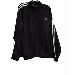 Athletic Works Black Track Jacket With Striped Sleeves & Embroidered Logo